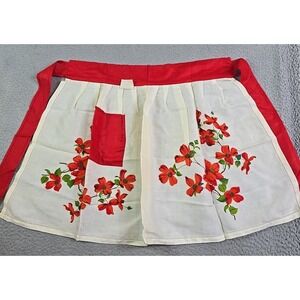 Vintage 60's 70s Half Apron Floral Poppies Summer Country Cottage Coquette Poppy